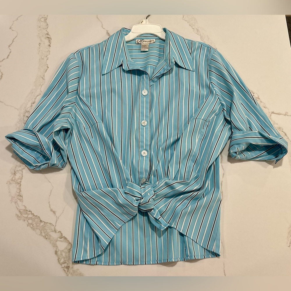 DRESSBARN Light Blue Striped Button Down Shirt 22/24W